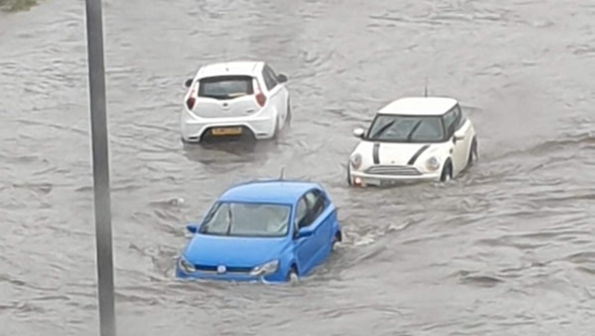Drivers were caught up in flooding in Linwood, Renfrewshire. Pic: Jordan Cook