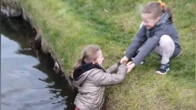 Dad films daughter’s fall as she fails to jump over stream
