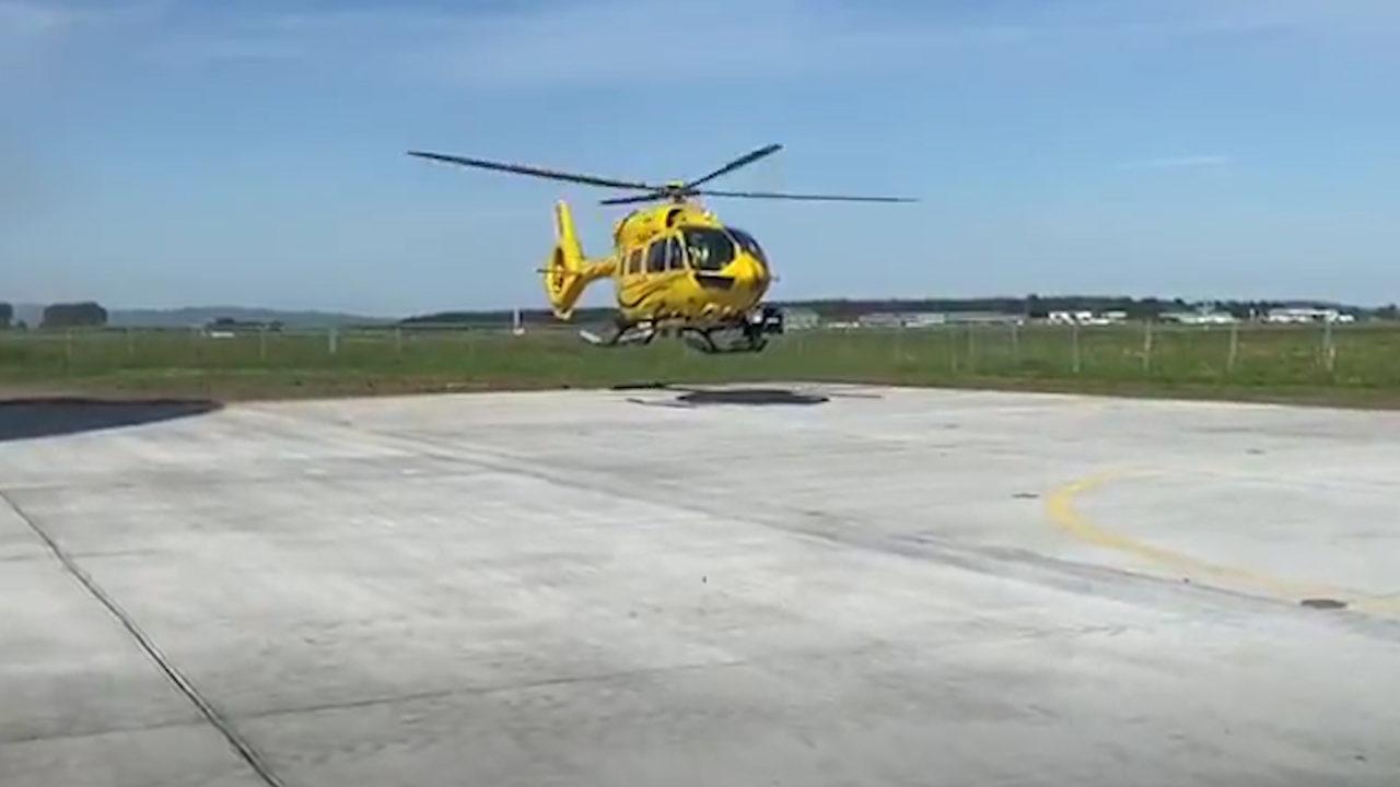 The Scottish Ambulance welcome a new helicopter on the airfield.