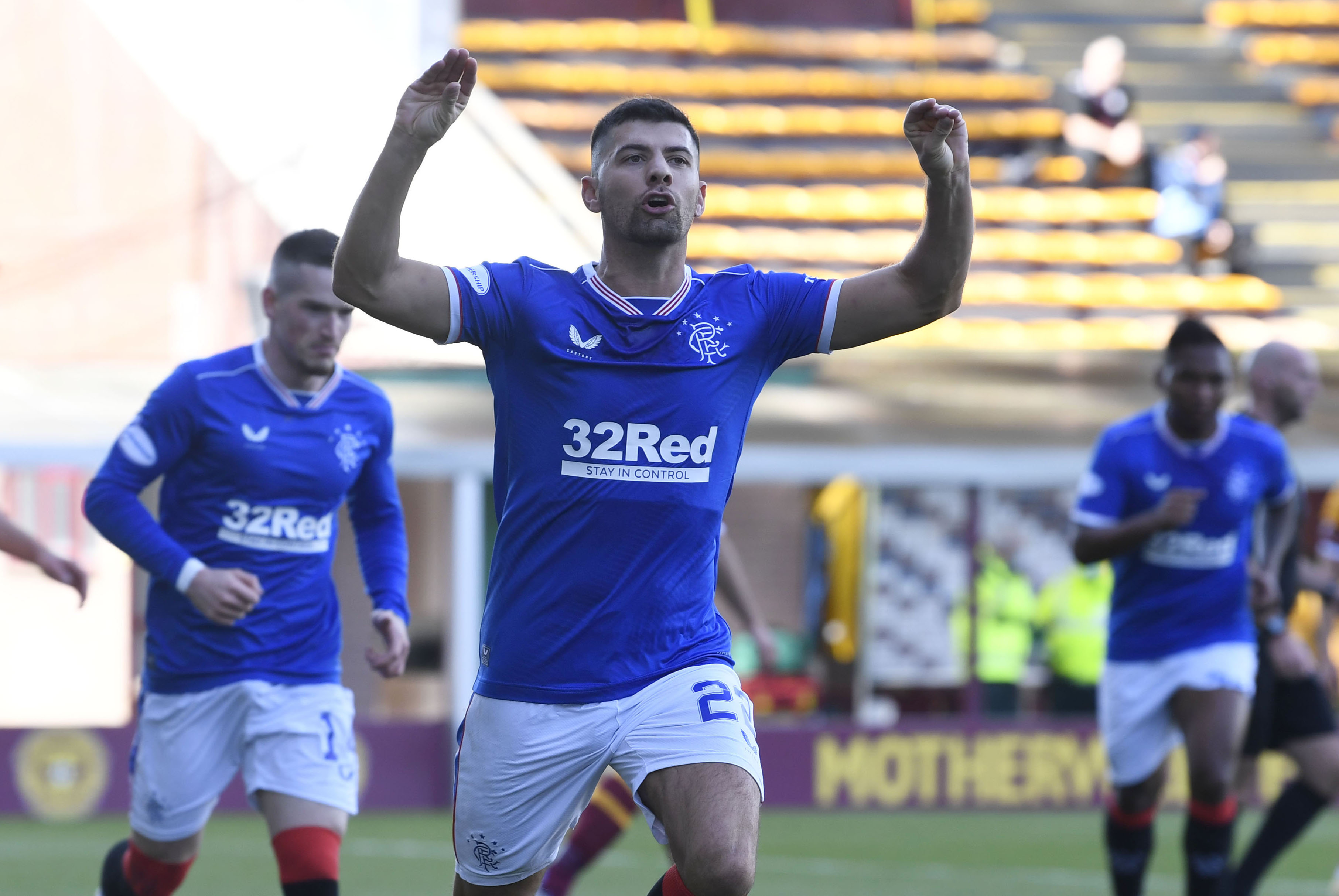 Rangers' Jordan Jones celebrates making it 2-0 on Sunday. (Photo by Rob Casey / SNS Group)