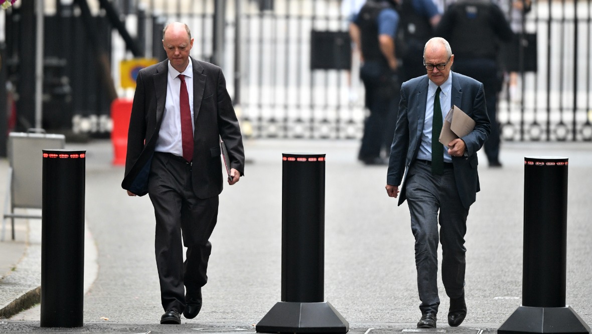 'Action required': Professor Chris Whitty and Sir Patrick Vallance provided an update on Covid. <strong>Getty</strong>”/><cite class=cite></cite></div><figcaption aria-hidden=true>‘Action required’: Professor Chris Whitty and Sir Patrick Vallance provided an update on Covid. <strong>Getty</strong> <cite class=hidden></cite></figcaption></figure><p>“There are already things in place which are expected to slow that, and to make sure that we do not enter this exponential growth and end up with the problems that you would predict as a result of that.</p><p>“That requires speed, it requires action and it requires enough in order to be able to bring that down.”</p><p>Prof Whitty added there was now “significant rates of transmission” of coronavirus in parts of the UK.</p><p>He said: “What we’ve seen is a progression where, after the remarkable efforts which got the rates right down across the country, first we saw very small outbreaks, maybe associated with a workplace or another environment, then we’ve seen more localised outbreaks which have got larger over time, particularity in the cities.</p><p>“And now what we’re seeing is a rate of increase across the great majority of the country. It is going at different rates but it is now increasing.</p><p>“And what we’ve found is, as we go through in time, anywhere that was falling is now moving over to beginning to rise and then the rate of rise continues in an upwards direction.</p><p>“So, this is not someone else’s problem, this is all of our problem.”</p><p>Humza Yousaf, the Scottish Government’s justice secretary, described Sir Patrick and Prof Whitty’s Covid update as “sobering”.</p><p>He added: “Our own data in Scotland also showing concerning trends. Simply put, doing nothing is not an option.</p><p>“As Jeane Freeman said this morning, we will be guided by science and take action necessary to save lives.”</p><div class=
