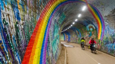 Old railway tunnel transformed into kaleidoscope of colour