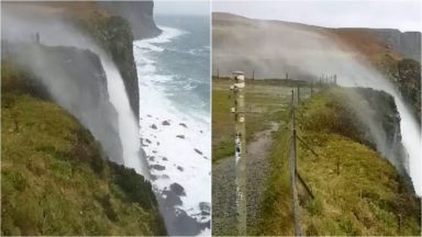 Wonder-fall: Waterfall blown backwards by powerful winds