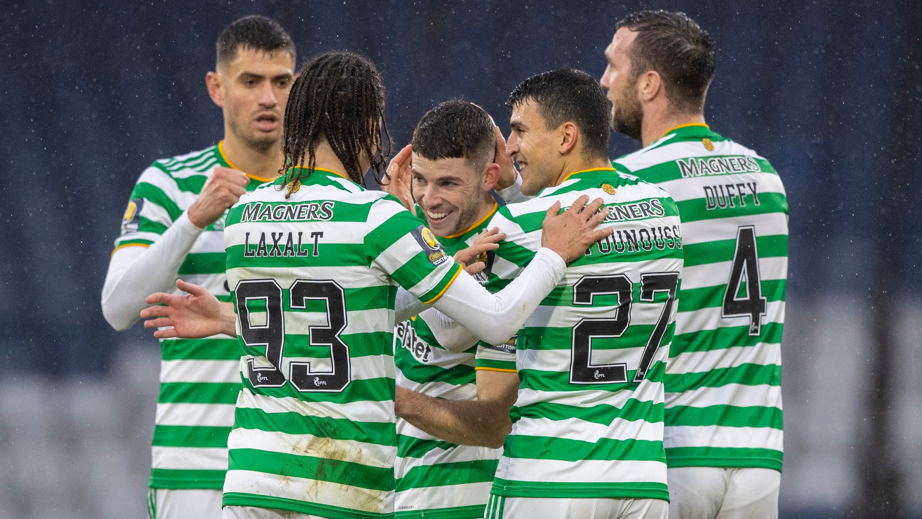 Celtic celebrate Ryan Christie's opener in the semi-final.