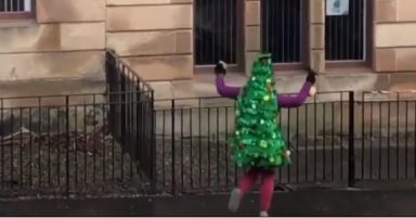 Mum boogies through streets dressed as Christmas tree for charity