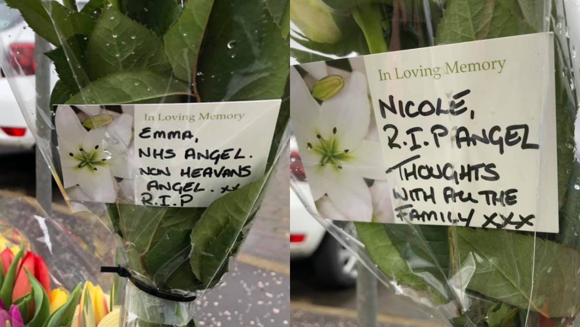 Floral tributes to the two women.