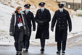 Peaky Blinders crew and canary stuck in heavy snowfall