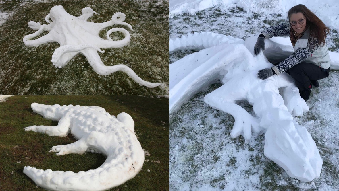 Impressive: Ulianka Maksymiuk has created a number of snow sculptures.