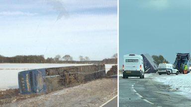 Bus crashes and other overturns after heavy snow drift