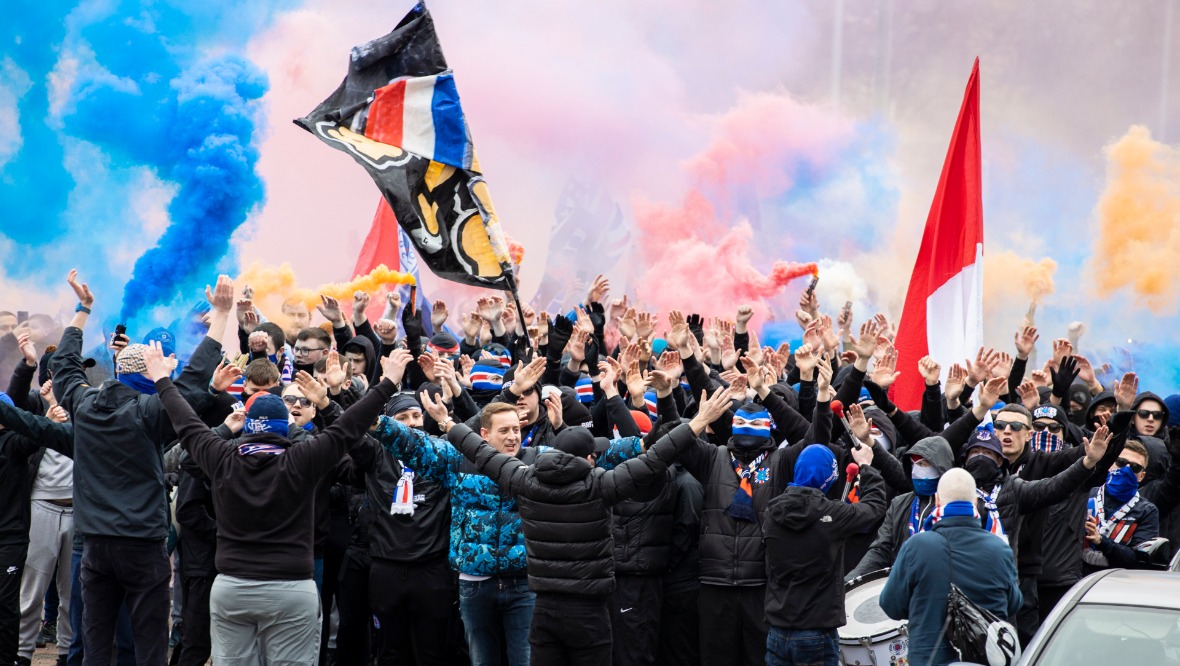 Rangers: Supporters gathered in celebration ahead of the match with St Mirren.