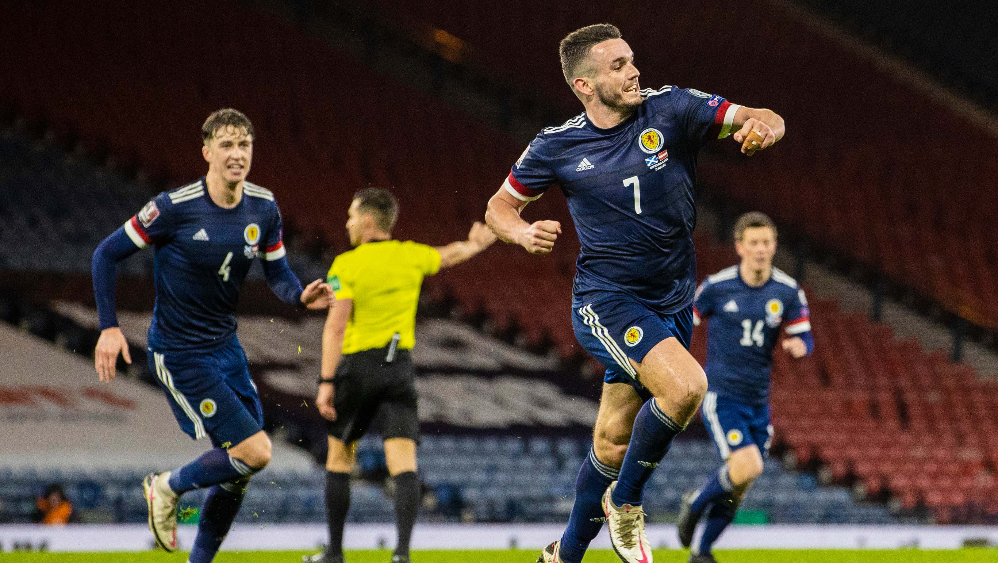 John McGinn celebrates his late equaliser for Scotland against Austria at Hampden.