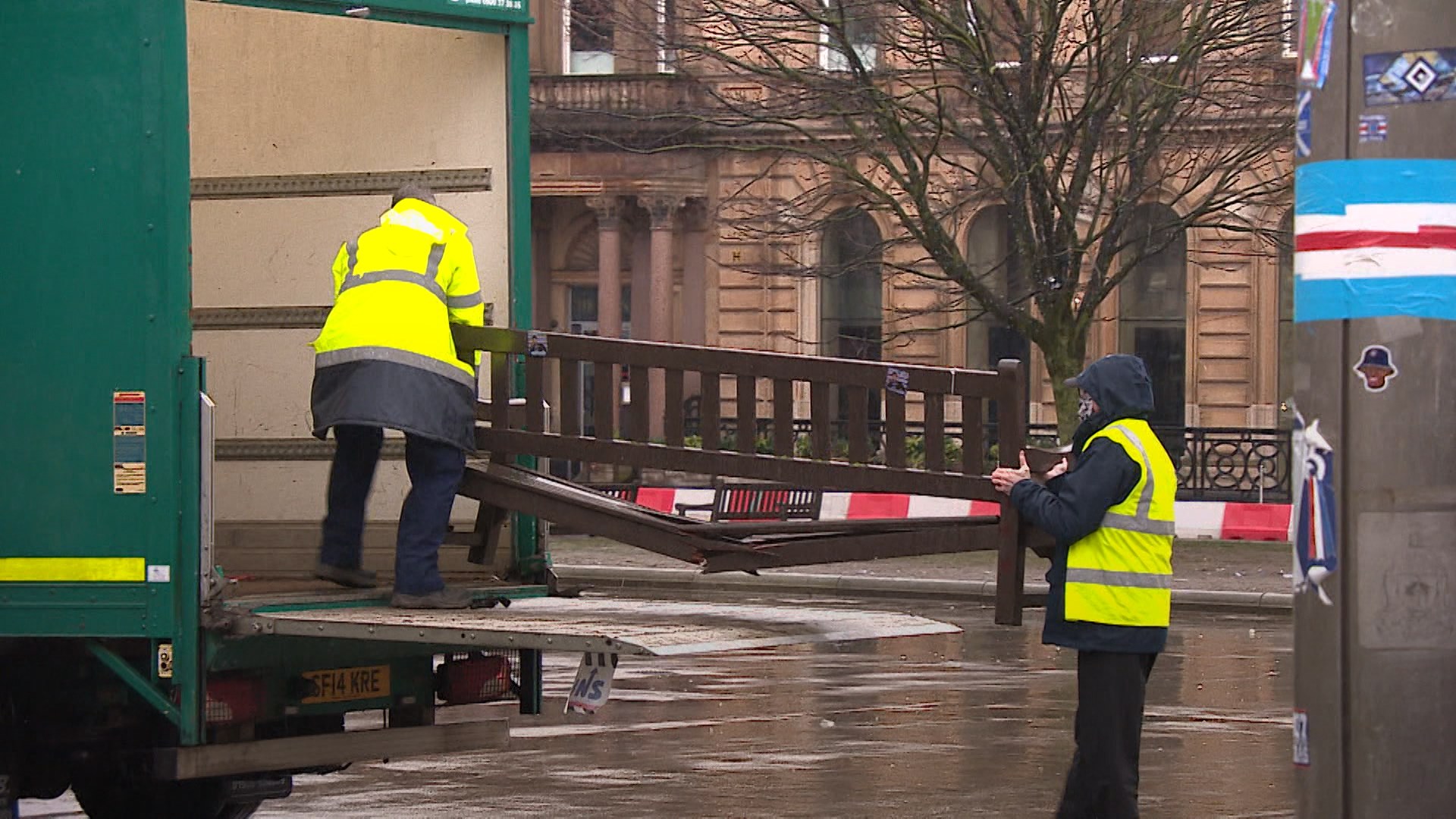 George Square: Memorial benches were damaged.