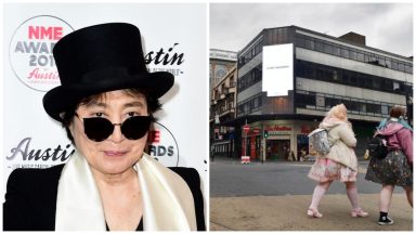 Billboard artwork by Yoko Ono on display in Scotland