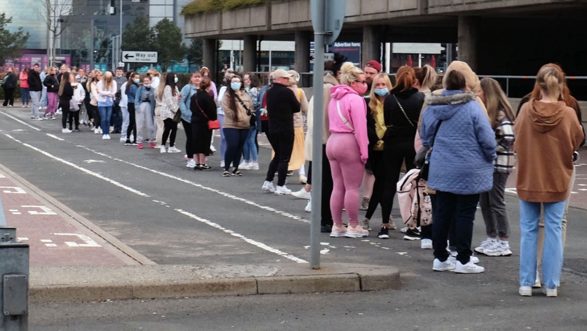 Queues: Shoppers flocked to Braehead Shopping Centre.