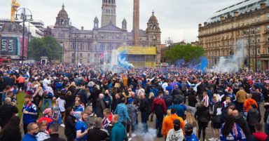 Rangers fans march to George Square after title win