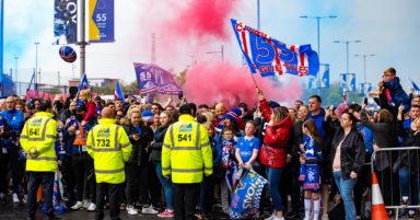 Crowds of Rangers fans gather ahead of Premiership match