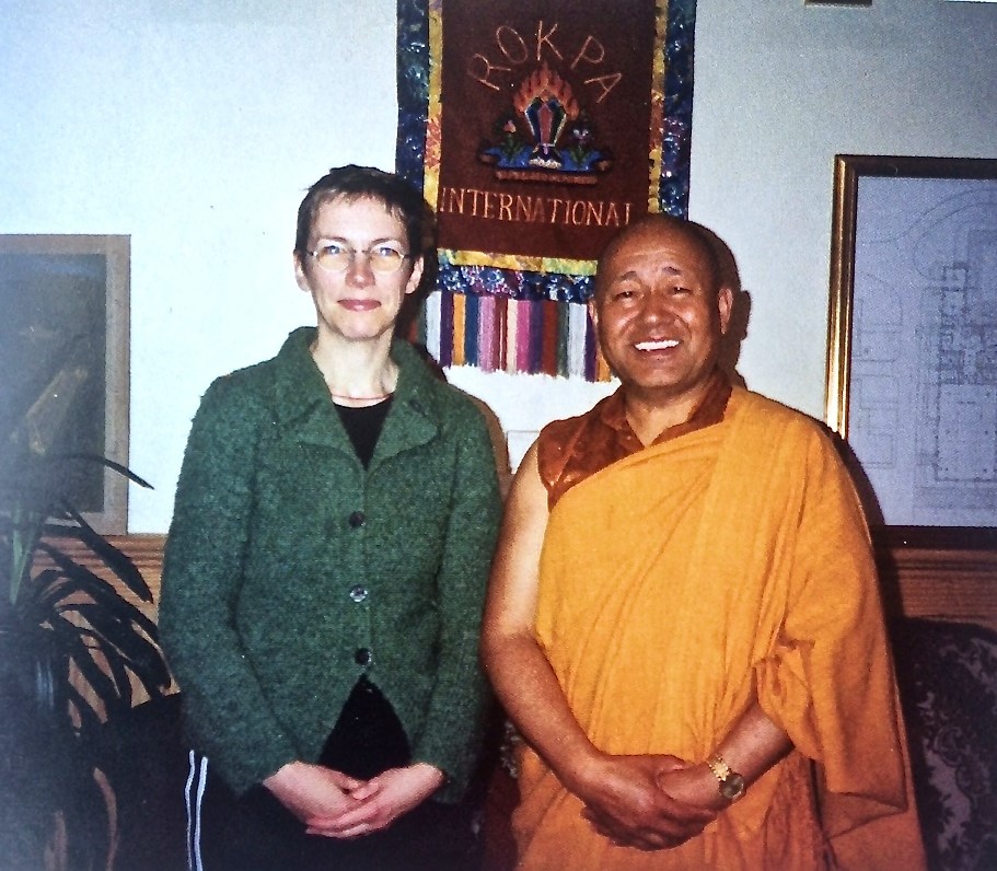 Annie Lennox with Lama Yeshe Losal Rinpoche, the Abbot of Samye Ling in Samye Ling 1996.