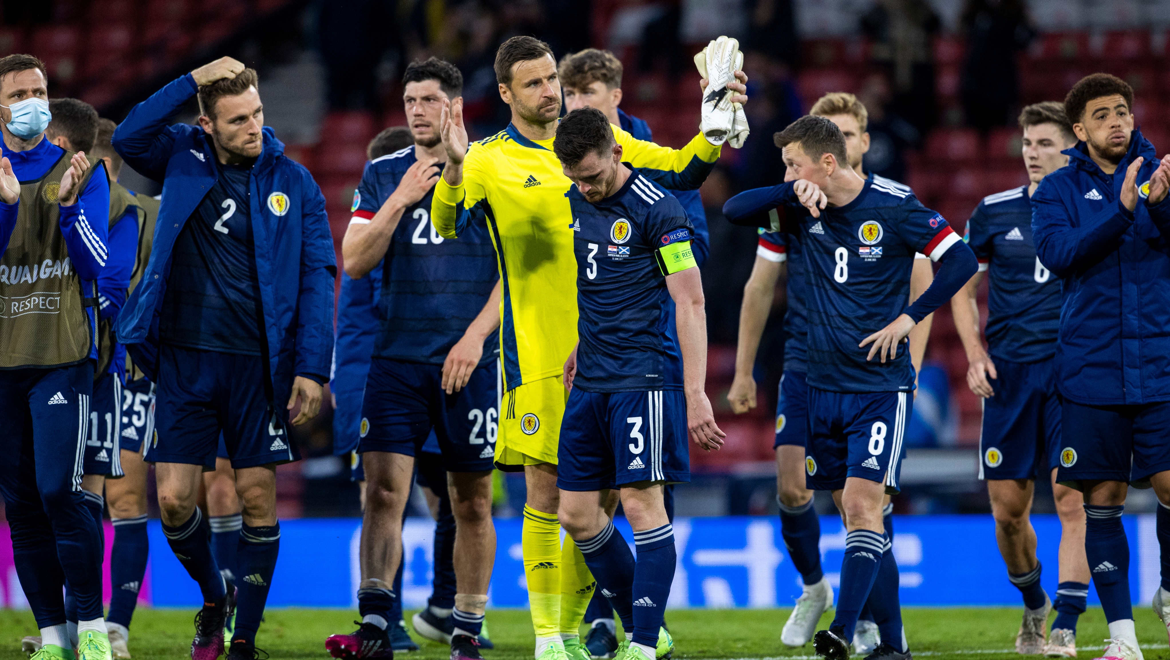 Andy Robertson leads the Scotland side off the Hampden pitch in disappointment following our Euro 2020 exit.