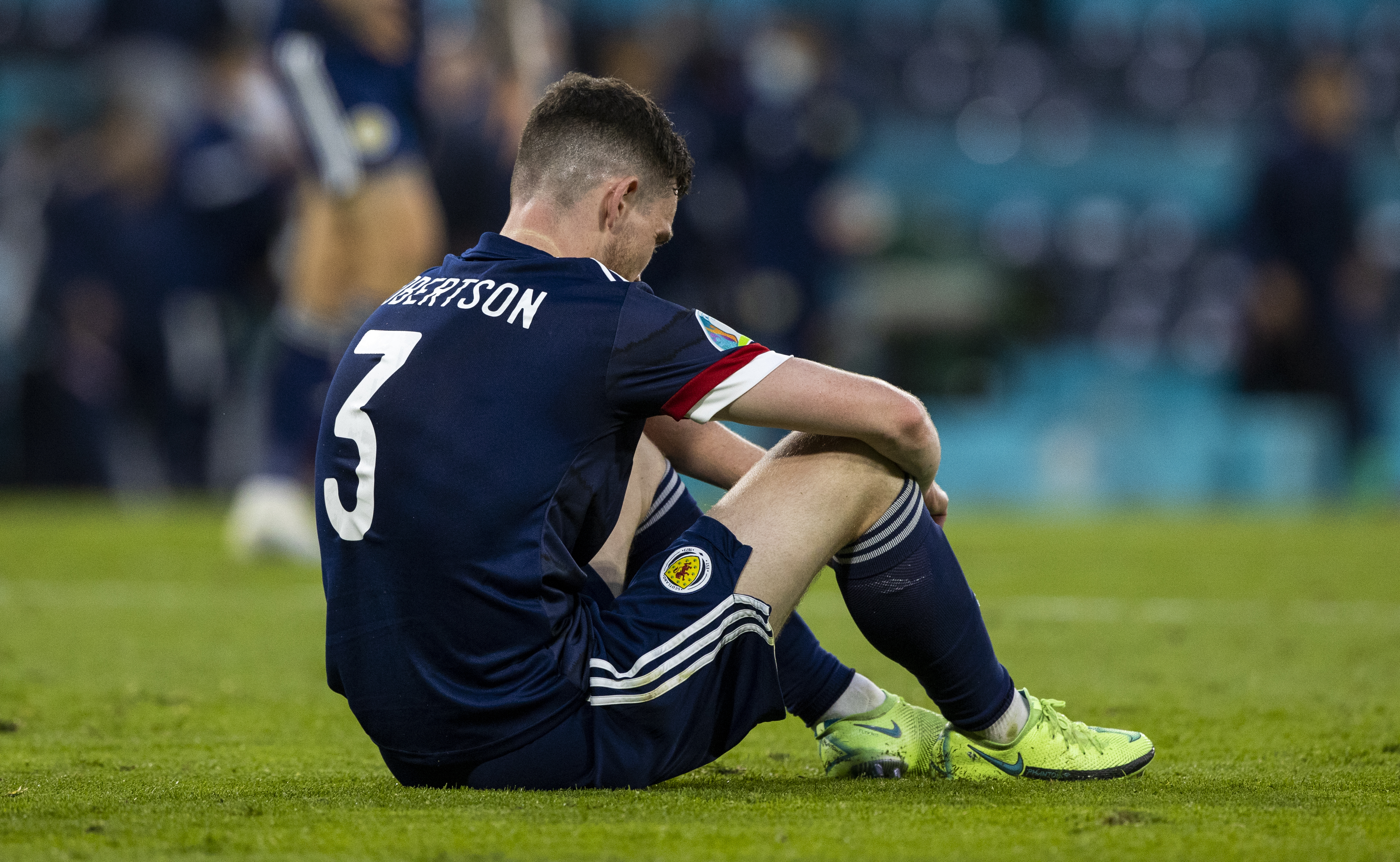 Scotland's Andy Robertson reacts to the defeat. 