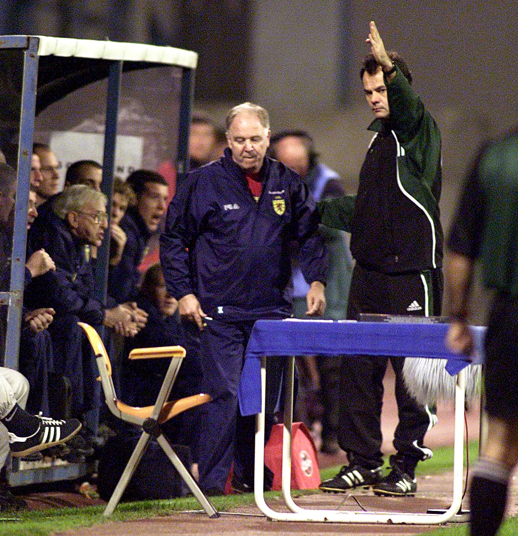 Scotland manager Craig Brown is sent to the stand.