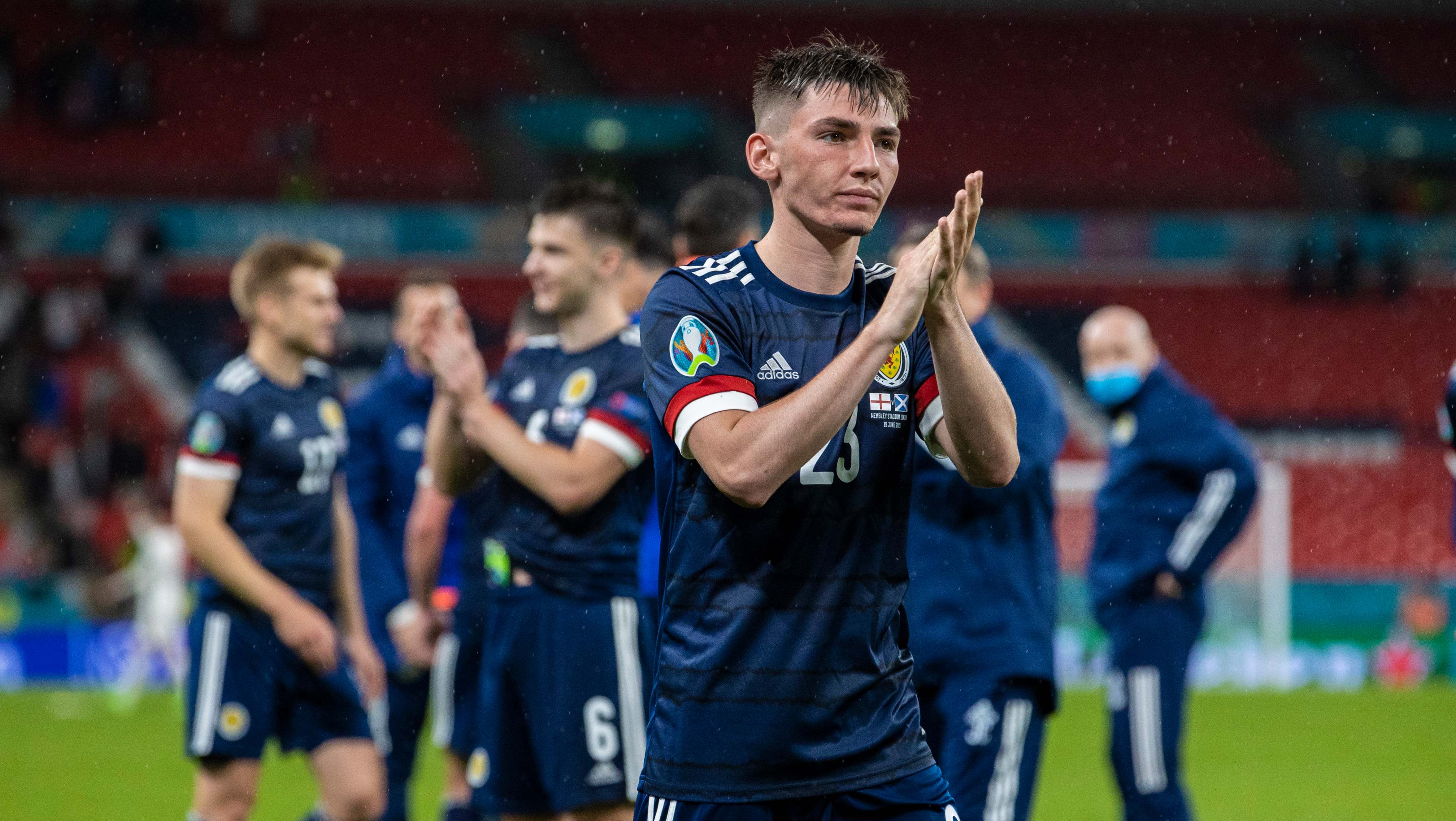 ENGLAND, SCOTLAND - JUNE 18: Scotland's Billy Gilmour at full time during a Euro 2020 match between England and Scotland at Wembley Stadium, on June 18, 2021, in London, England. (Photo by Alan Harvey / SNS Group)