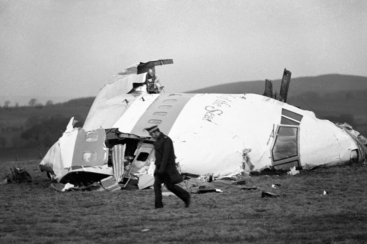 The wrecked nose section of the Pan-Am Boeing 747 in Lockerbie, near Dumfries.