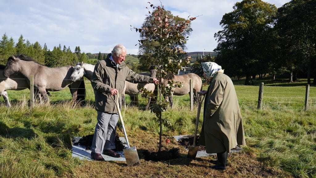 Queen and Prince Charles plant tree at Balmoral ahead of jubilee