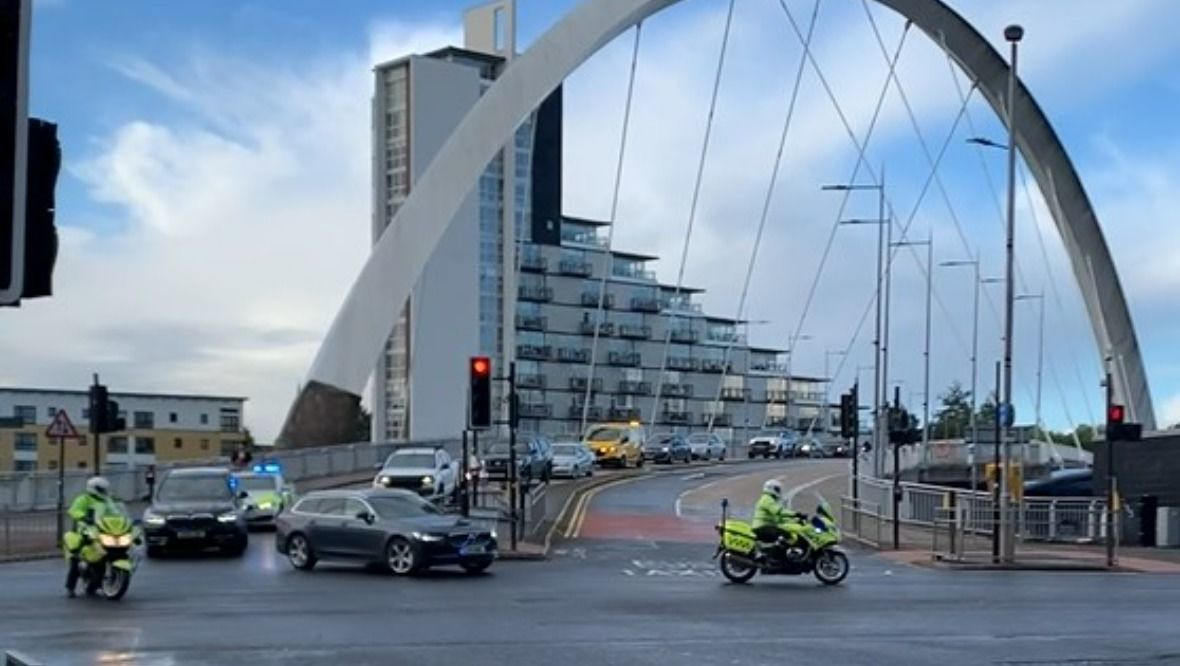Police carry out a training exercise on the 'Squinty Bridge' in Glasgow.