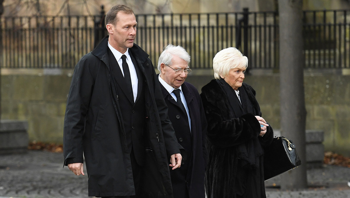 Former Scotland striker Duncan Ferguson and Glasgow businessman James Mortimer arriving at Glasgow Cathedral.