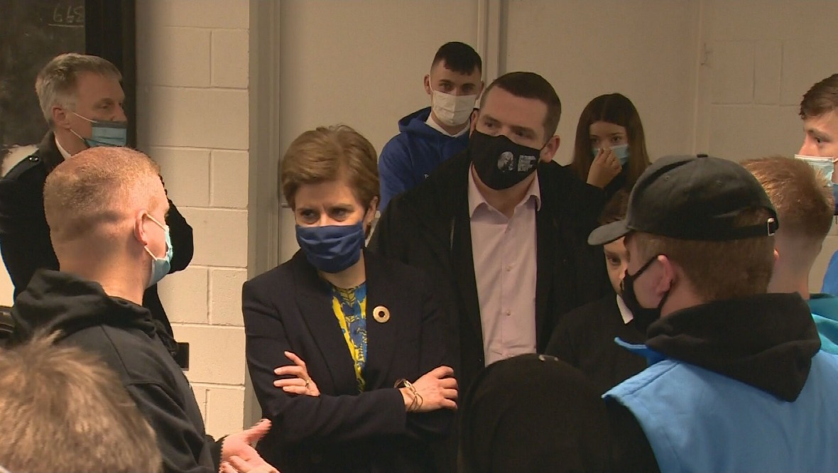 Nicola Sturgeon and Scottish Tory leader Douglas Ross visit a community centre on the back of record drugs deaths.