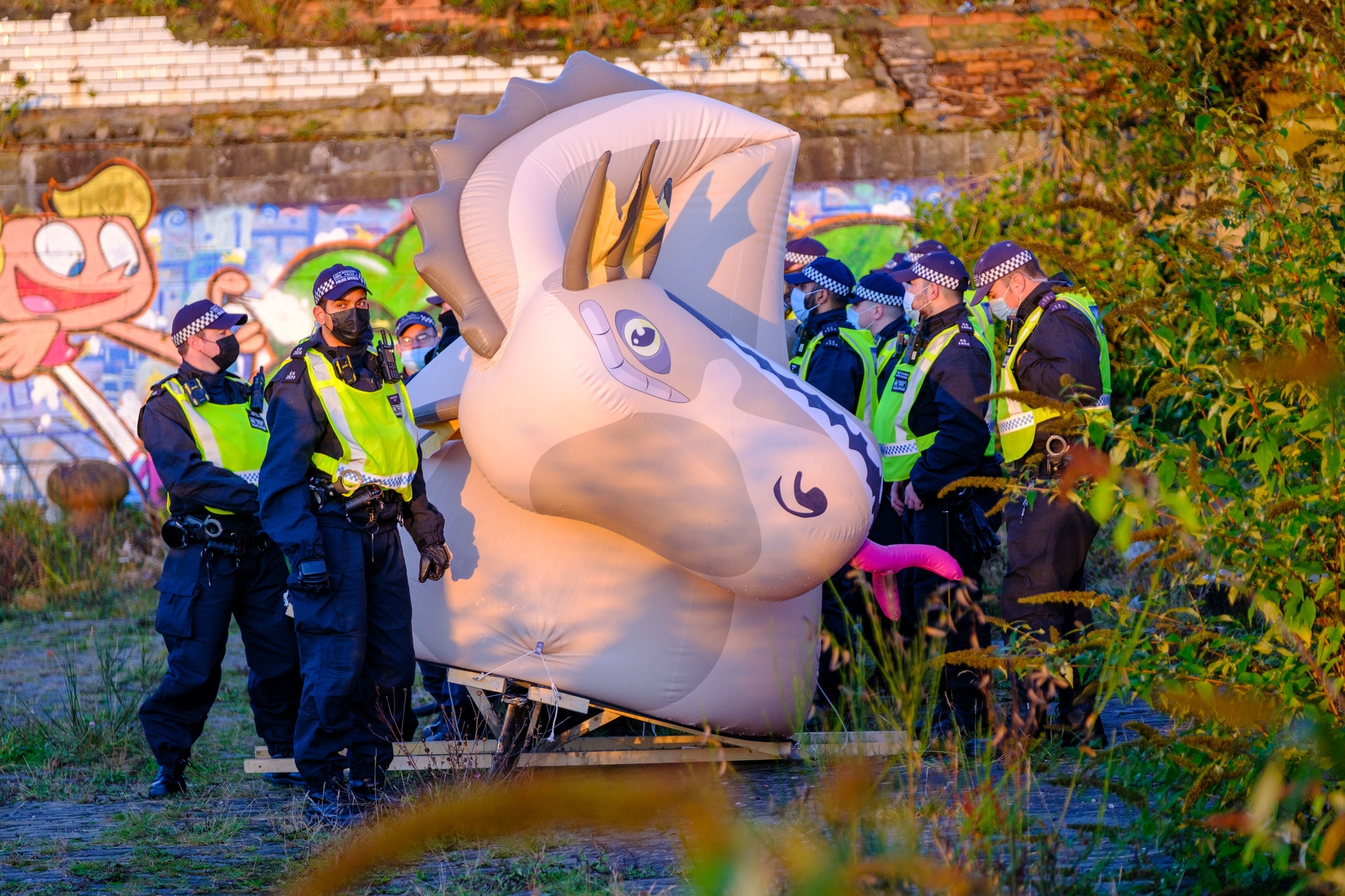 Jubilee Debt Campaign's Loch Ness Debt Monster is impounded by police.