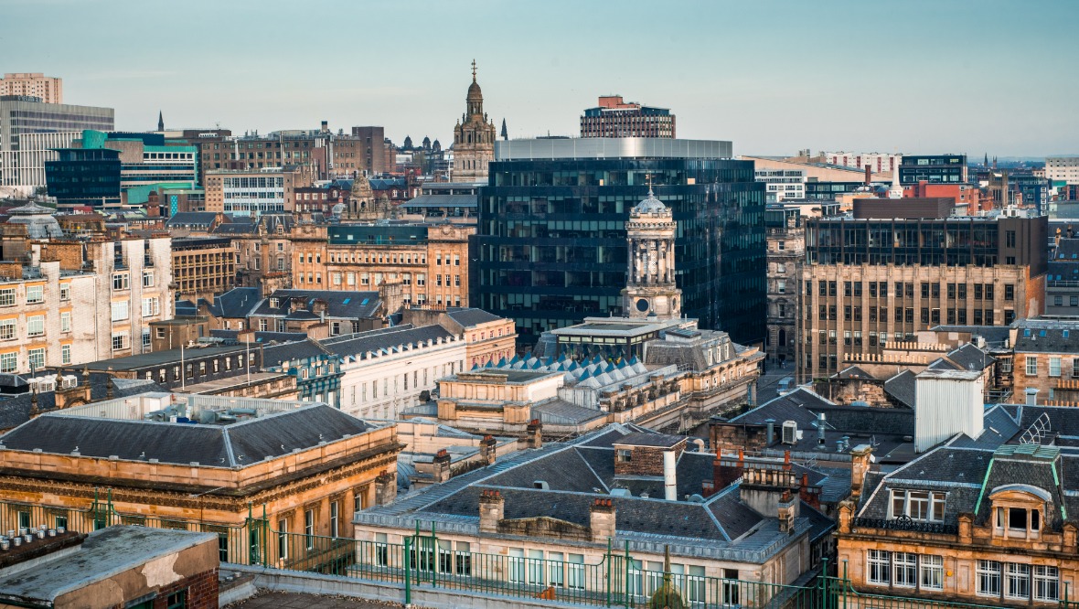 A rooftop view of Glasgow city centre.
