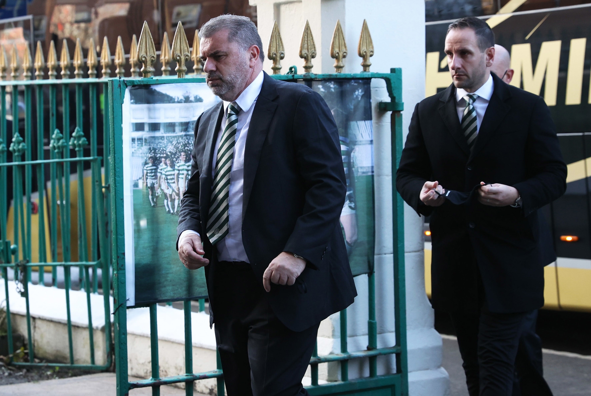Current Celtic manager Ange Postecoglou arrives at St Mary's for Auld's funeral on Friday.