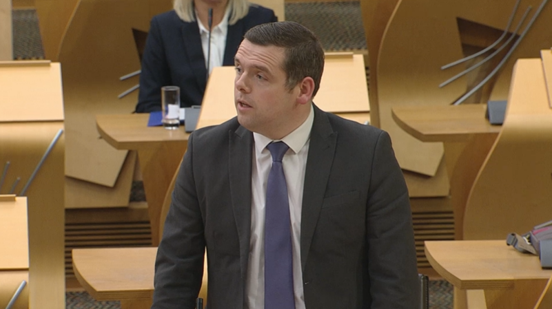 Douglas Ross said the pact 'keeps the 1.5 degree goal within our grasp'. (Scottish Parliament TV)