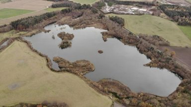 An aerial shot of the Eden Muir Loch, which forms part of the former Mountcastle Quarry.