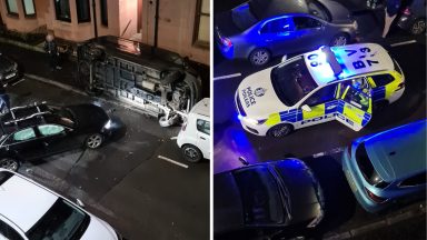Car flipped on city street after crash on Christmas Eve