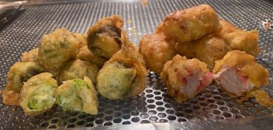 Chippy deep fries sprouts and pigs in blankets for Christmas