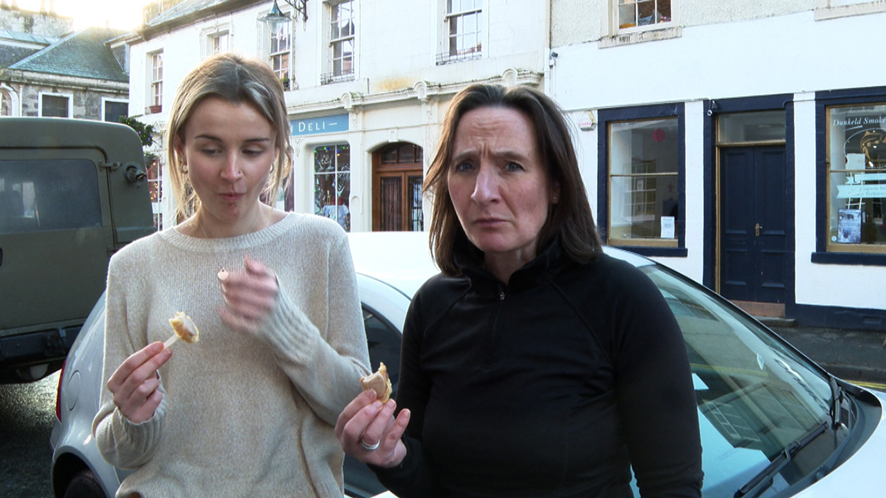 Locals try out the Christmas dinner with a crunch.