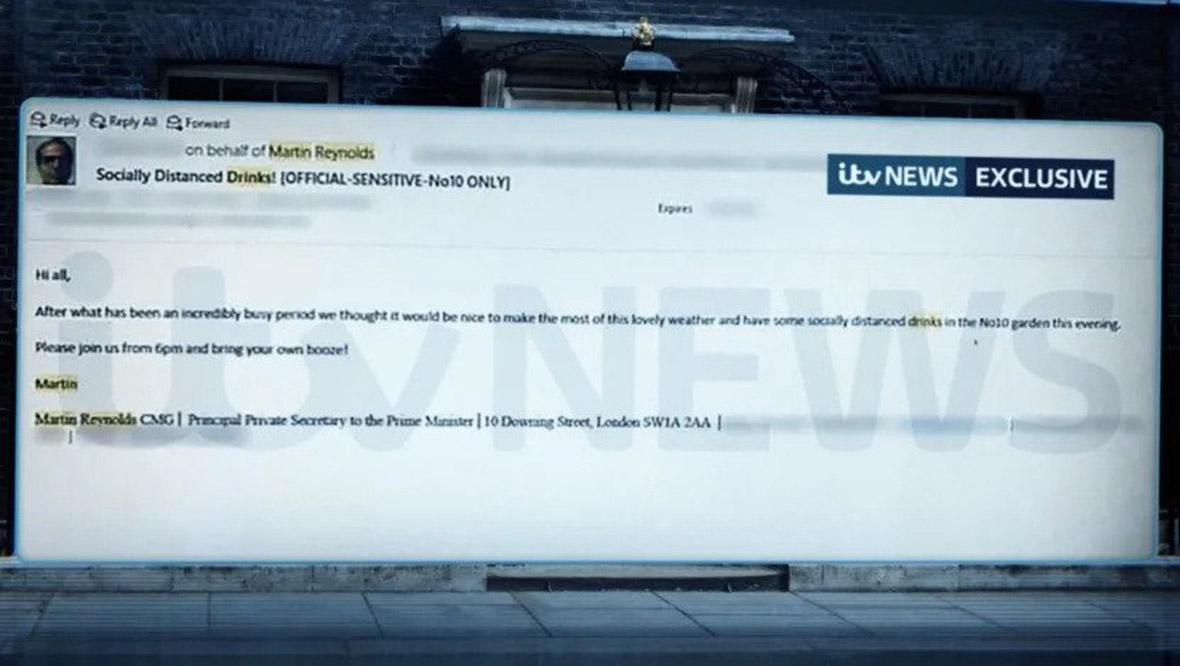The email invitation sent by Martin Reynolds, seen by ITV News.