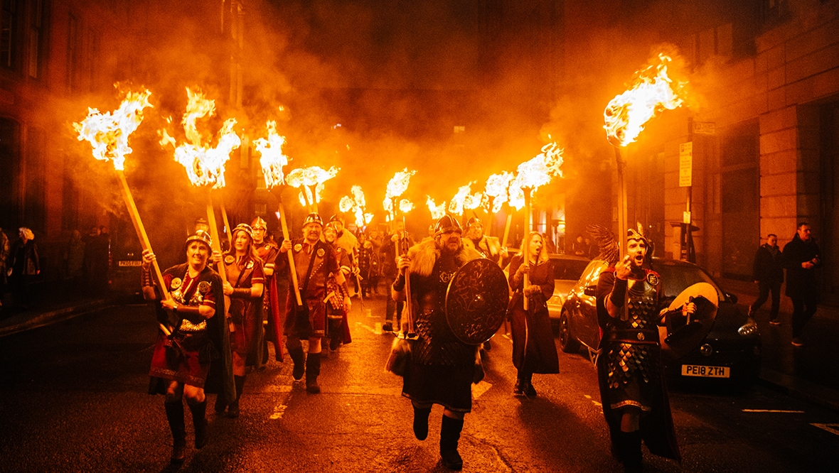 Vikings march through Glasgow with torches to open Celtic Connections