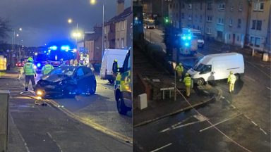 Man taken to hospital following collision between car and van in Fife