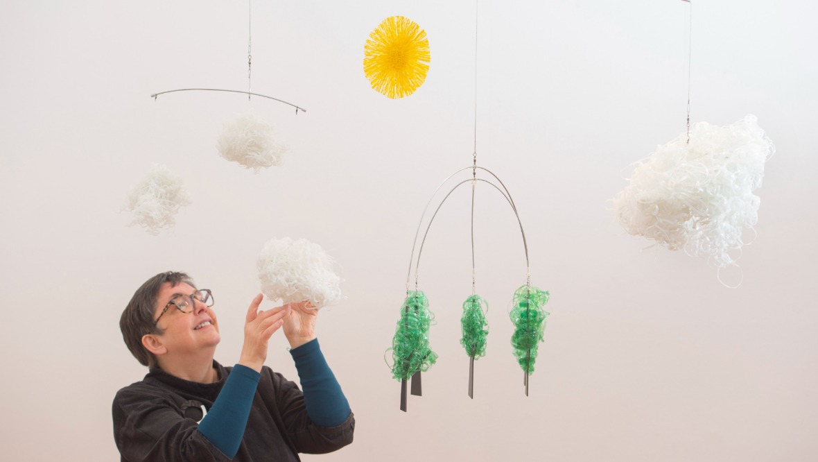 Artist: Carol Sinclair has created a plastic mobile.