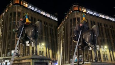 Glasgow’s Duke of Wellington statue gets new Ukrainian traffic cone