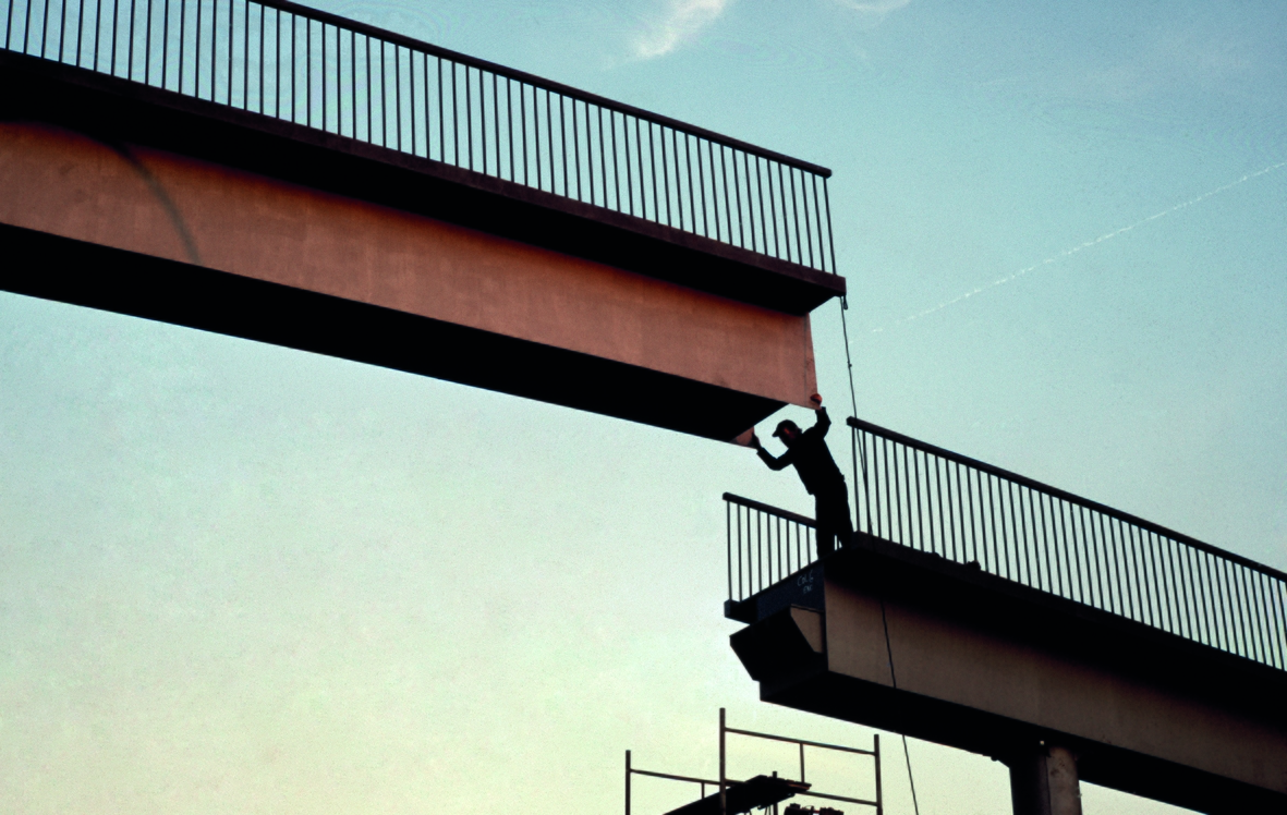 Pedestrian walkway over Clydeside Expressway under construction.