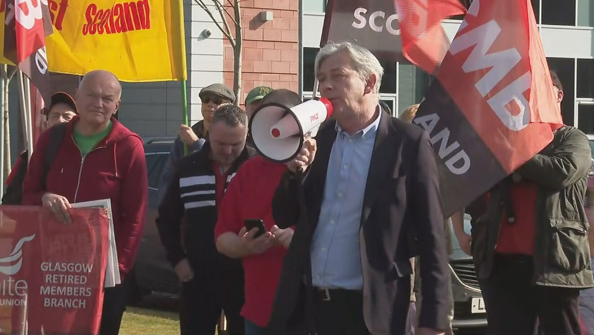 Protest: Richard Leonard spoke at the demonstration outside Clyde Marine Recruitment.