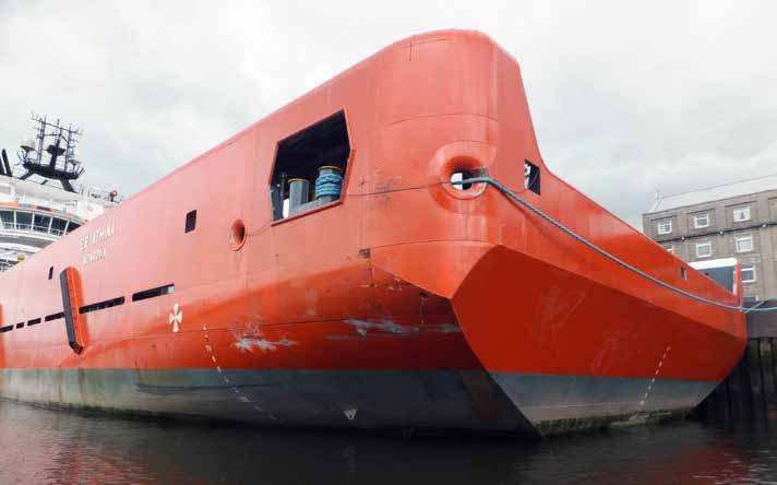 The Athina suffered damage to its hull in Aberdeen harbour.