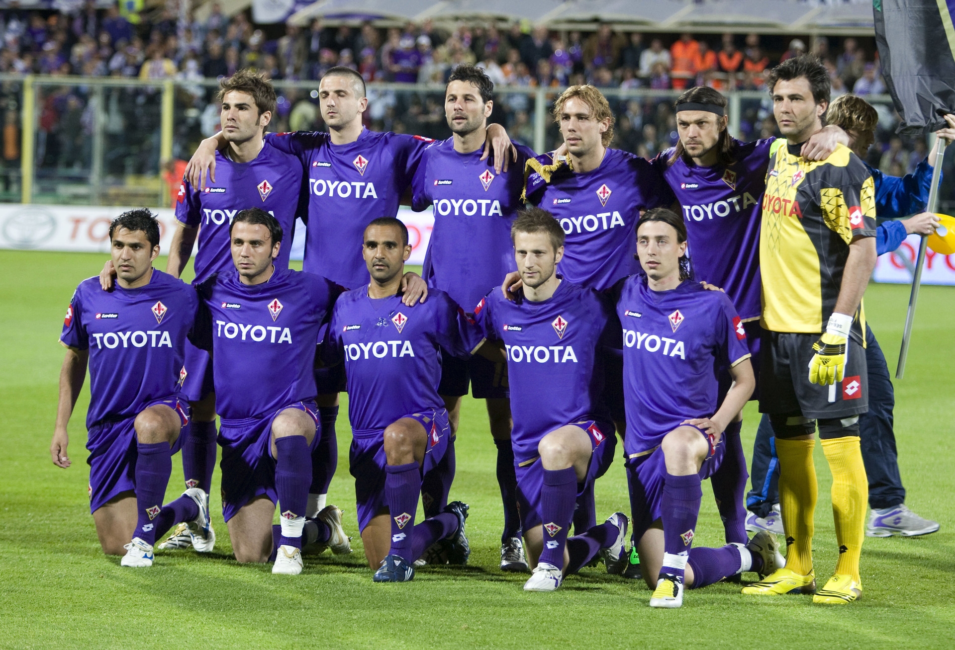 Fiorentina's stars line up before kick-off in Italy.