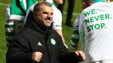 ‘It’s overwhelming’: Ange Postecoglou celebrates Celtic’s title success