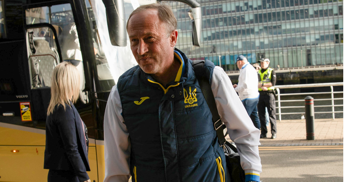 Ukraine Manager Oleksandr Petrakov arrives at the team hotel in Glasgow before the World Cup Play-off match against Scotland