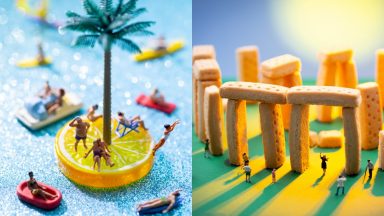 Photographer creates summer scenes using tiny figures and everyday items